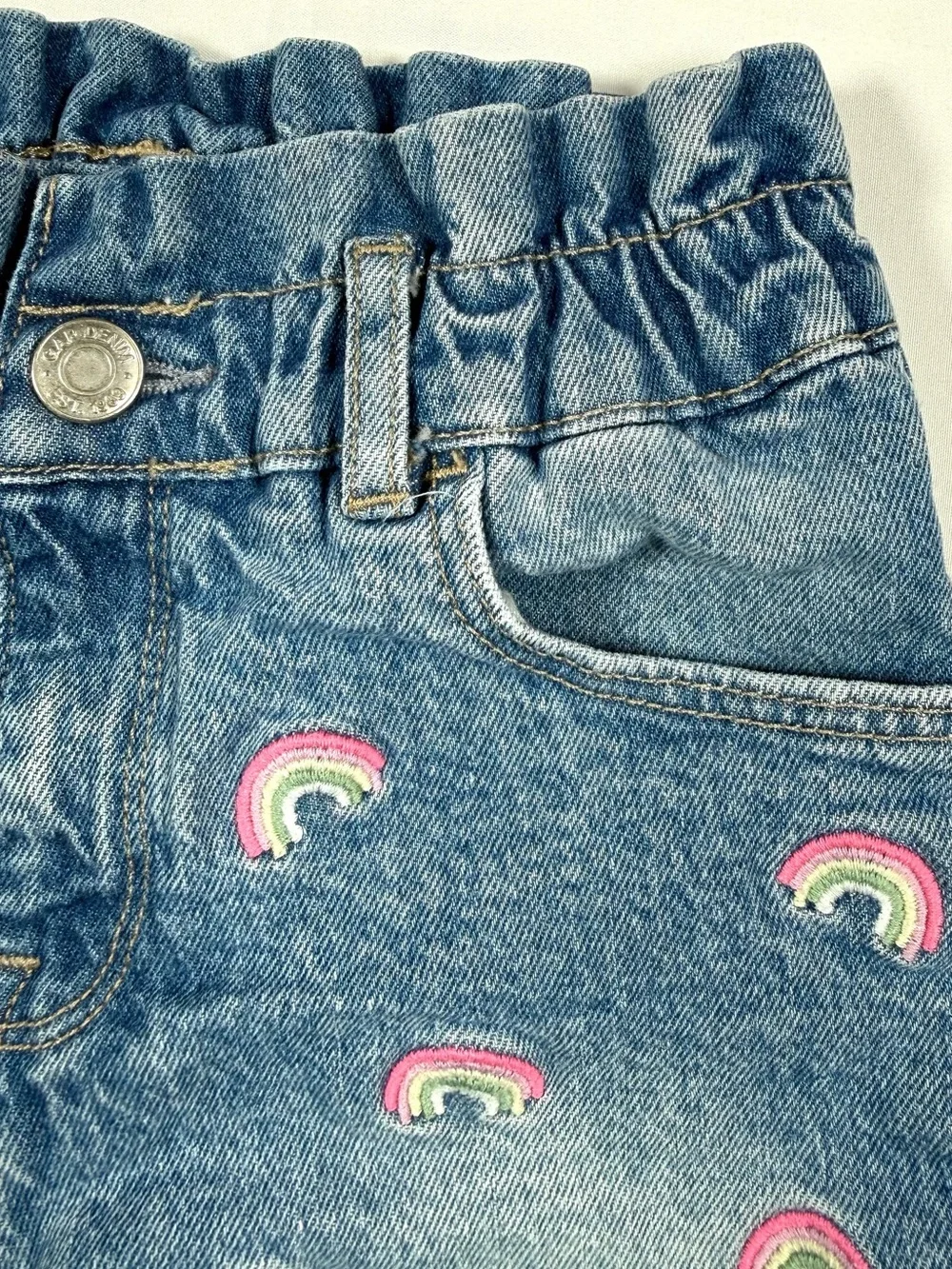 GAP Girls Rainbow Embroidered Denim Ruffle Shorts 5 Like Mom Kidcore Retro Boho